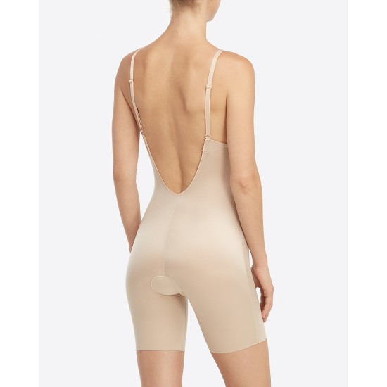 Suit You Fancy Plunge Low Back MT Bodysuit - Champagne Beige 