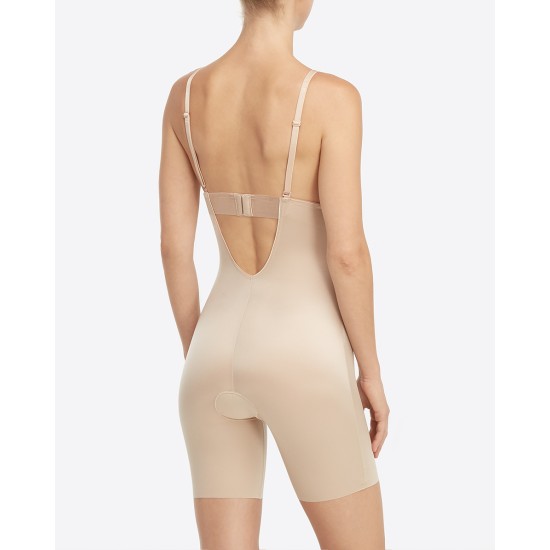 Suit You Fancy Plunge Low Back MT Bodysuit - Champagne Beige 