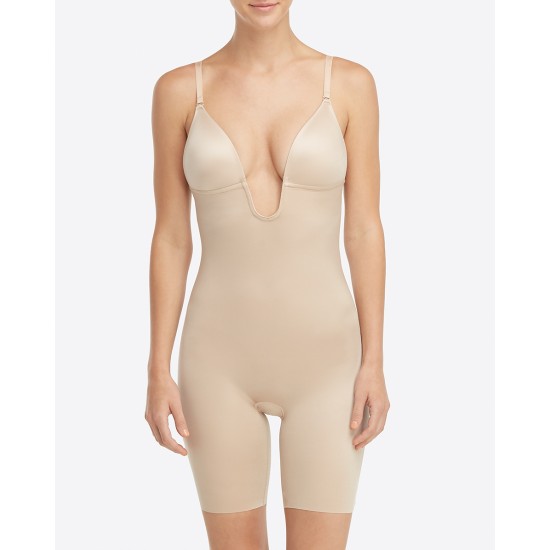 Suit You Fancy Plunge Low Back MT Bodysuit - Champagne Beige 